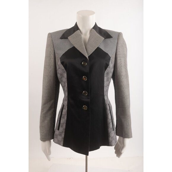 Escada Margaretha Ley Blazer Suit Jacket Black White Sz 36 US S Psychedelic 80s - Picture 1 of 6